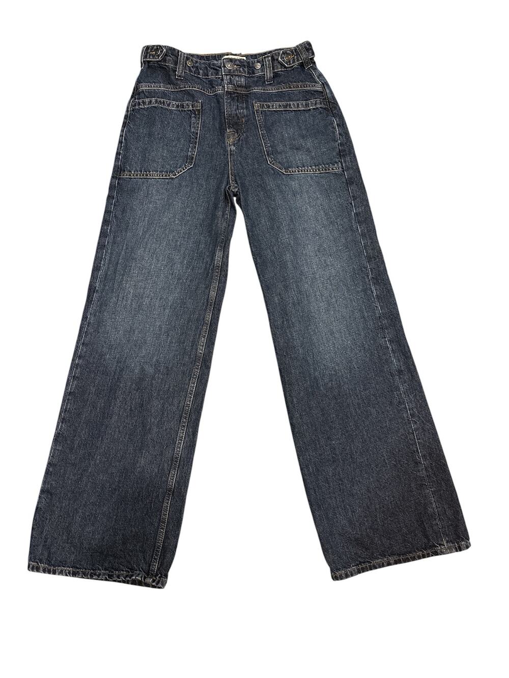 Free people we the free dark wash wide leg jeans, front patch pockets size 26